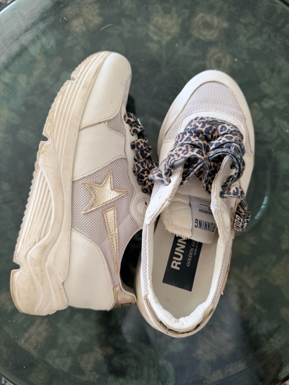 Golden Goose Women’s Cream Star-Accent Sneakers with Leopard Laces